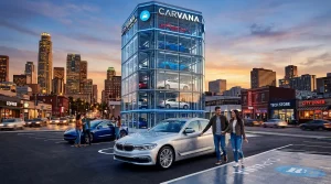 Moderner Carvana-Turm mit Autos in urbaner Umgebung