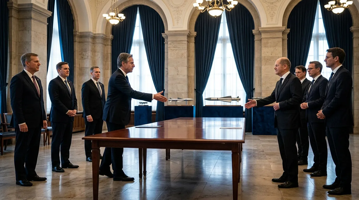 Diplomaten in formeller Sitzung im prächtigen Regierungsgebäude