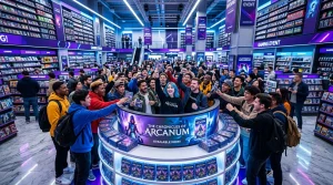 Große Menschenmenge bei Gaming-Event um Produktdisplay versammelt