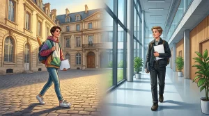 Junger Mann in zwei Lebensphasen: Student und Berufstätiger.